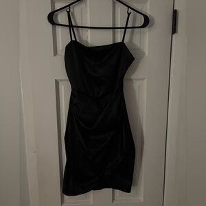 Windsor Elegant Black Spaghetti Strap Satin Dress